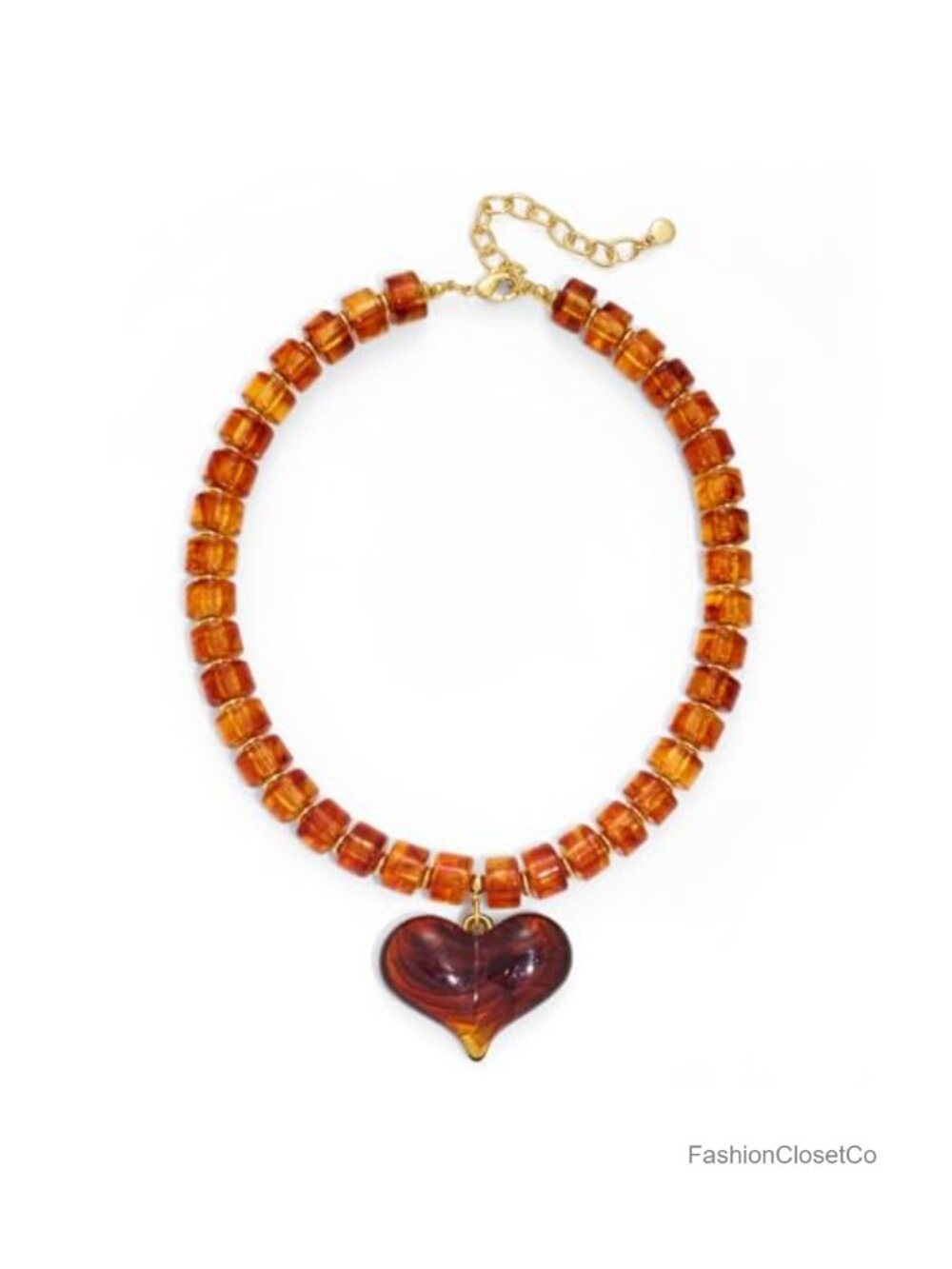 Chunky Resin Beaded Heart Pendant Necklace Adjustable Statement Choker